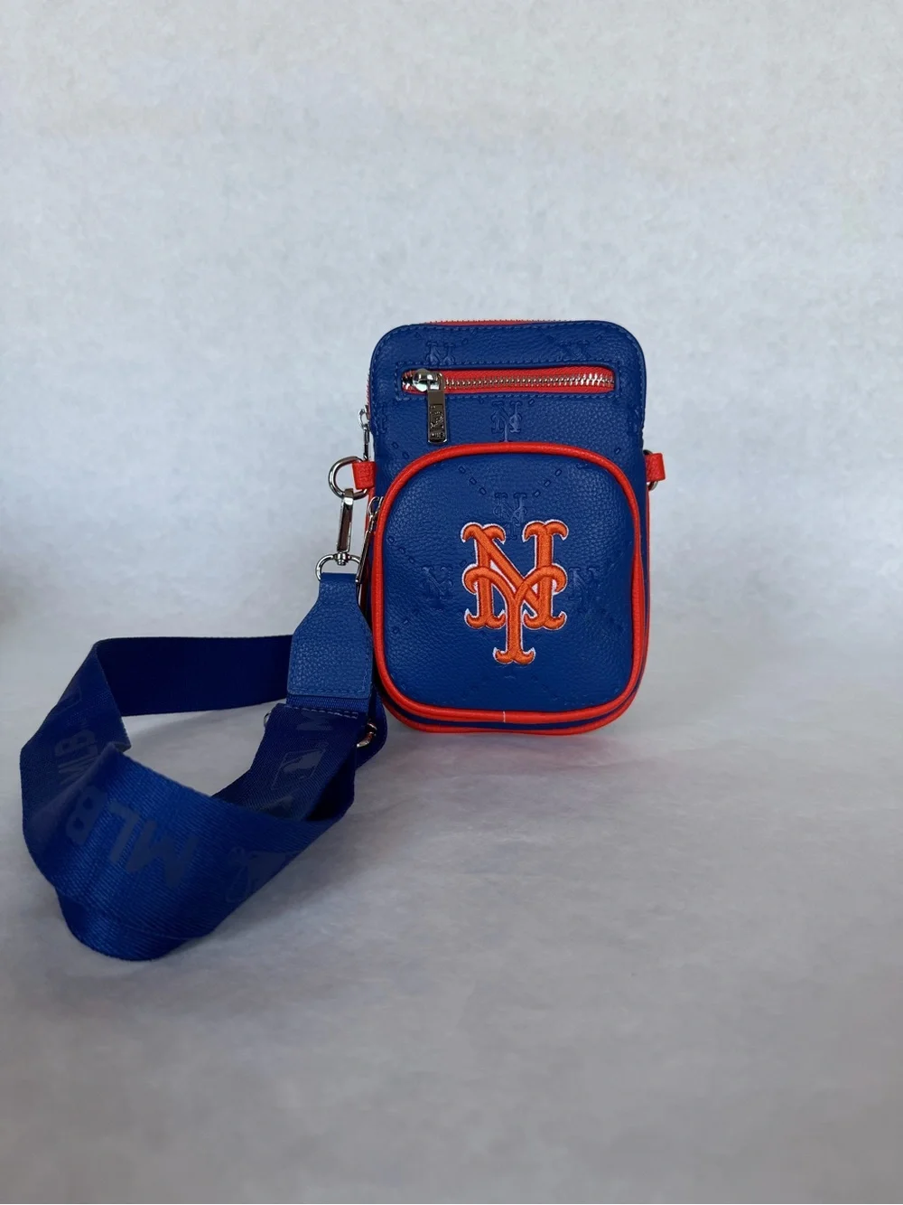 New York Mets MLB Montana West Leather Crossbody Bag Blue Orange